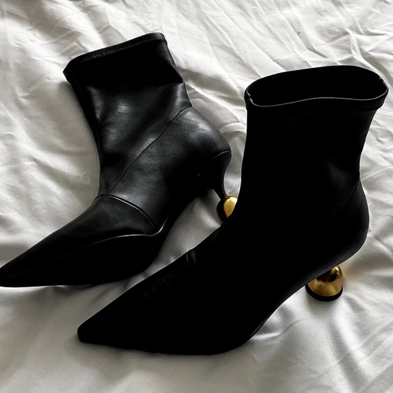 Elegant High Heels Women's Ankle Boots Designer Pointed Toe Heeled Shoes 2025 Fashion Winter Boots New Pumps Chelsea Mujer Botas