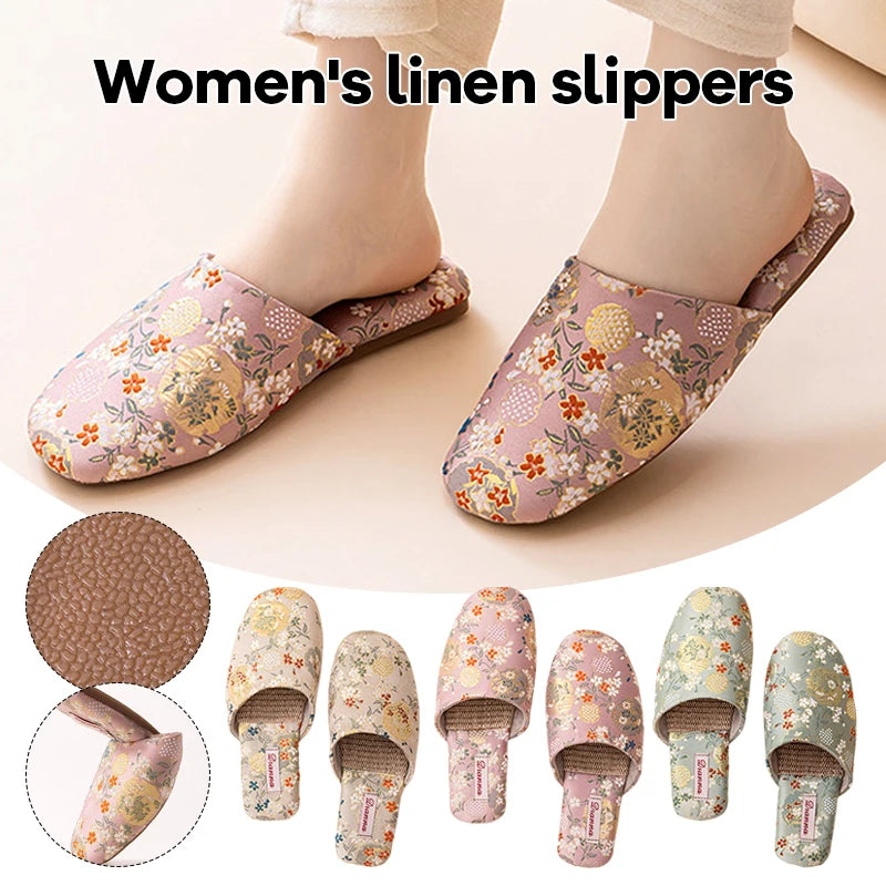 Fashion Embroidered Slippers Women's Home Indoor Shoes Anti-Slip Comfortable Breathable Slip-On Sandals Women Slippers New