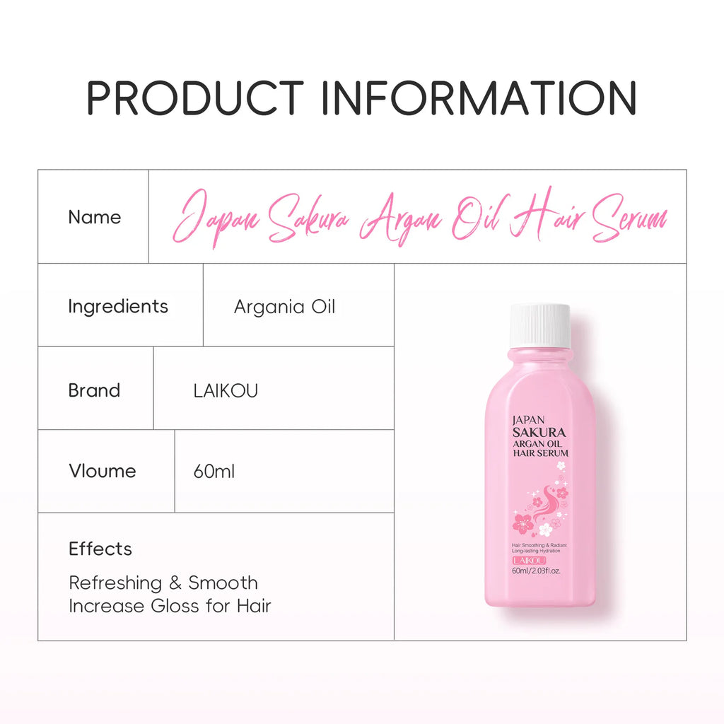 LAIKOU Japan Sakura Argan Hair Serum 100ml Smoothing Nourish Dry Hair Boost Gloss Refreshing Anti Frizz Hair Care Essential Oil