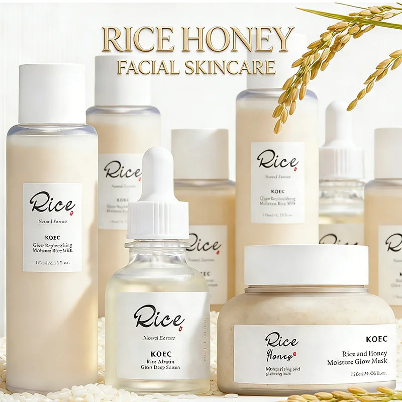 Korean Brand Rice And Honey Skincare Set For Women Oil Control Lifts, Firms, Effective Lightening Skin Care Face Cream Essence