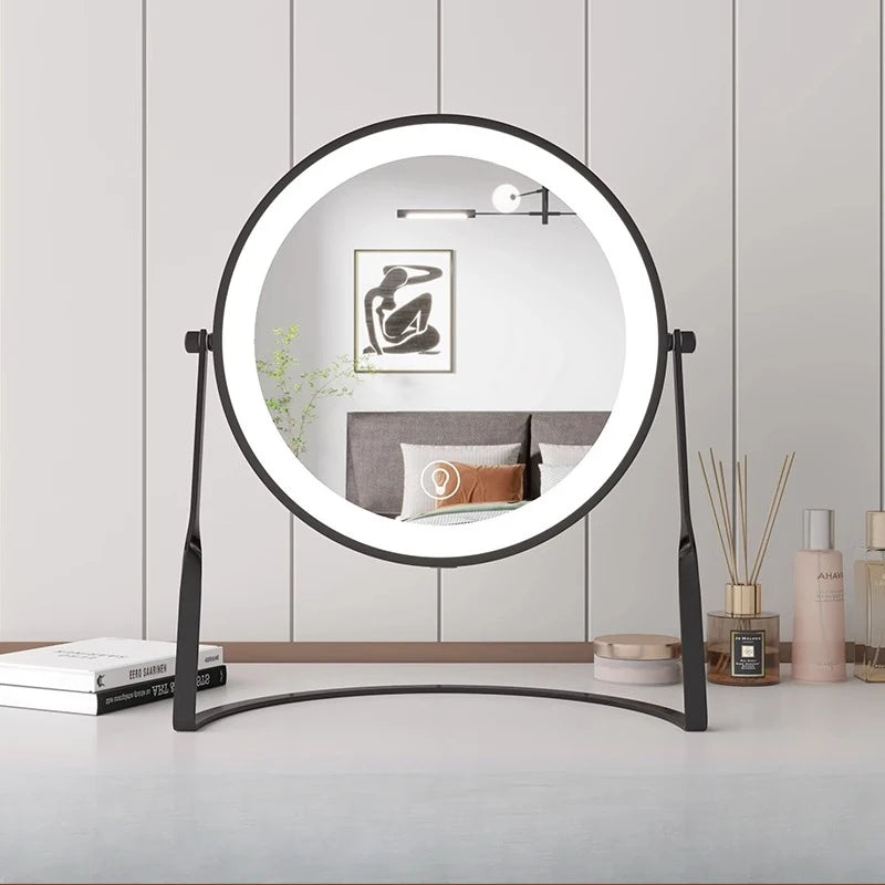 Aesthetic Small Mirror Girls Modern Bedroom Table Makeup Mirror Kawaii Pink Espejo Con Luz Led Para Maquillaje Home Decoration