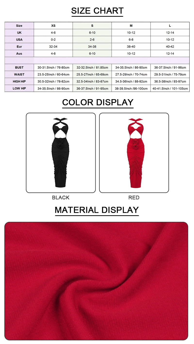 VC Red Dresses For Women Sexy Backless 3D Flowers Design Sleeveless Draped Long Dress Party Evening Vestidos