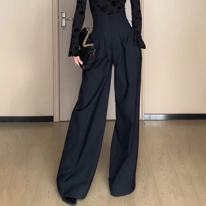 Office Ladies Ultra High Waist Wide Leg Pants Straight Drooping Spring Summer All-Match Long Suit Pants Casual Mopping Trousers