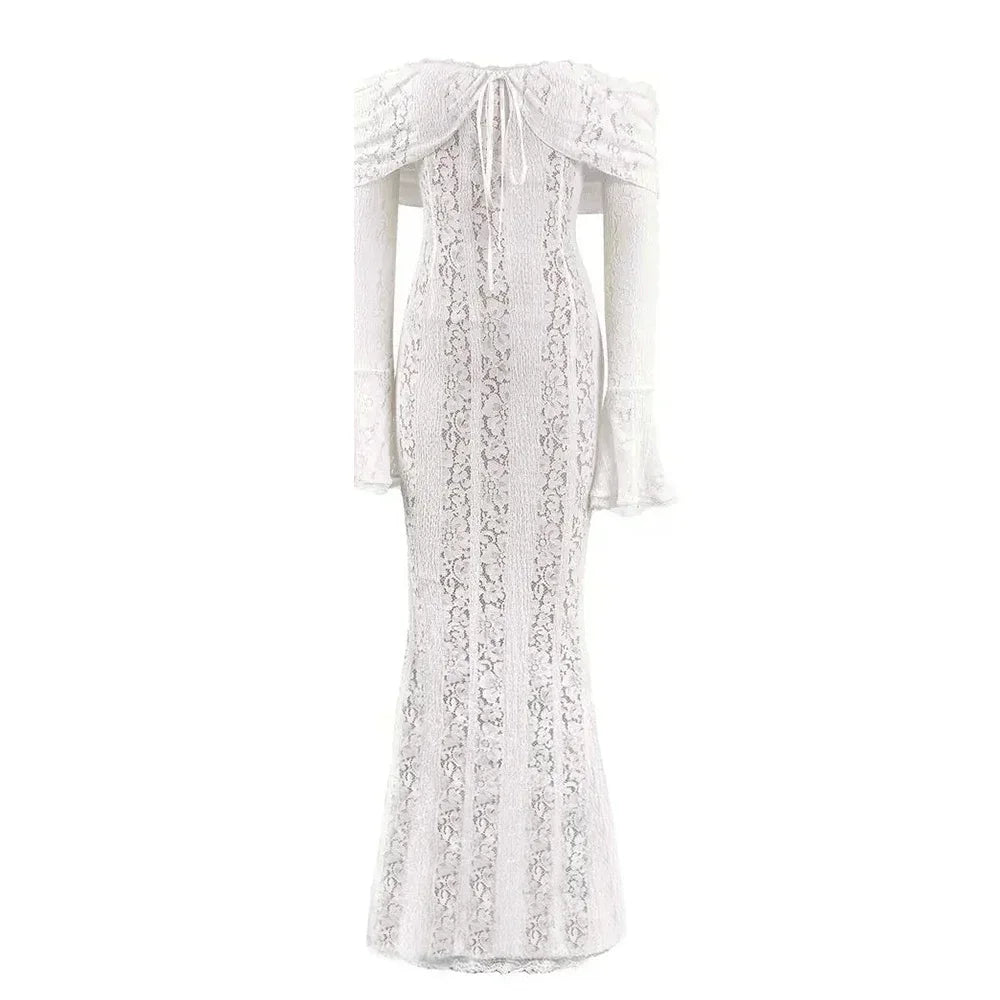 White Evening Dresses for Events Red Long Sleeve Lace Elegant Party Dresses 2026 Women Luxury Wedding Prom Dress Gown