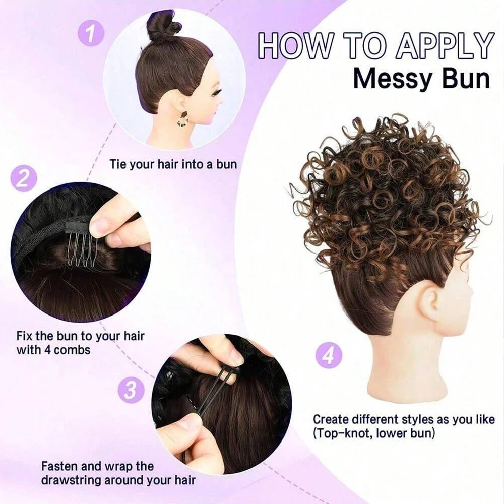 Messy Curly Hair Bun Scrunchies Extensions Synthetic Drawstring Ponytail Light Brown Large Thick Updo Hair Pieces For Women