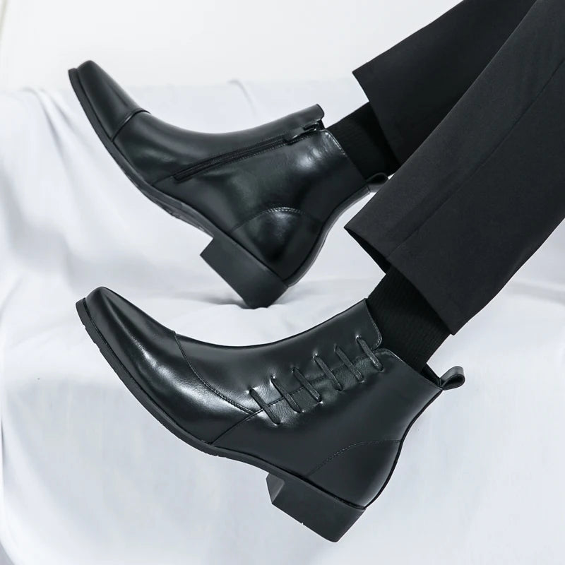 British Retro Riding Boots for Men Chelsea High-Top Leather Shoes for Men Trendy Suit Leather Boots for Men British Knight Boots