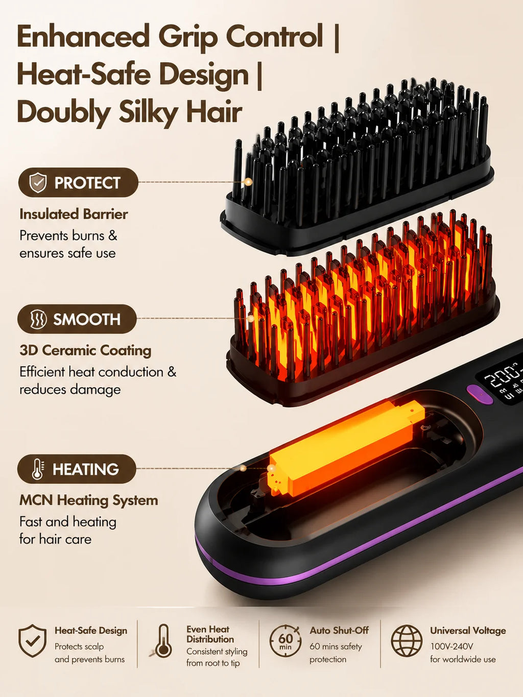 Electric Hair Straightening Brush Wireless mini Cordless Hair Straightener Comb Wireless Ceramic That Is Cheap Wireless mini