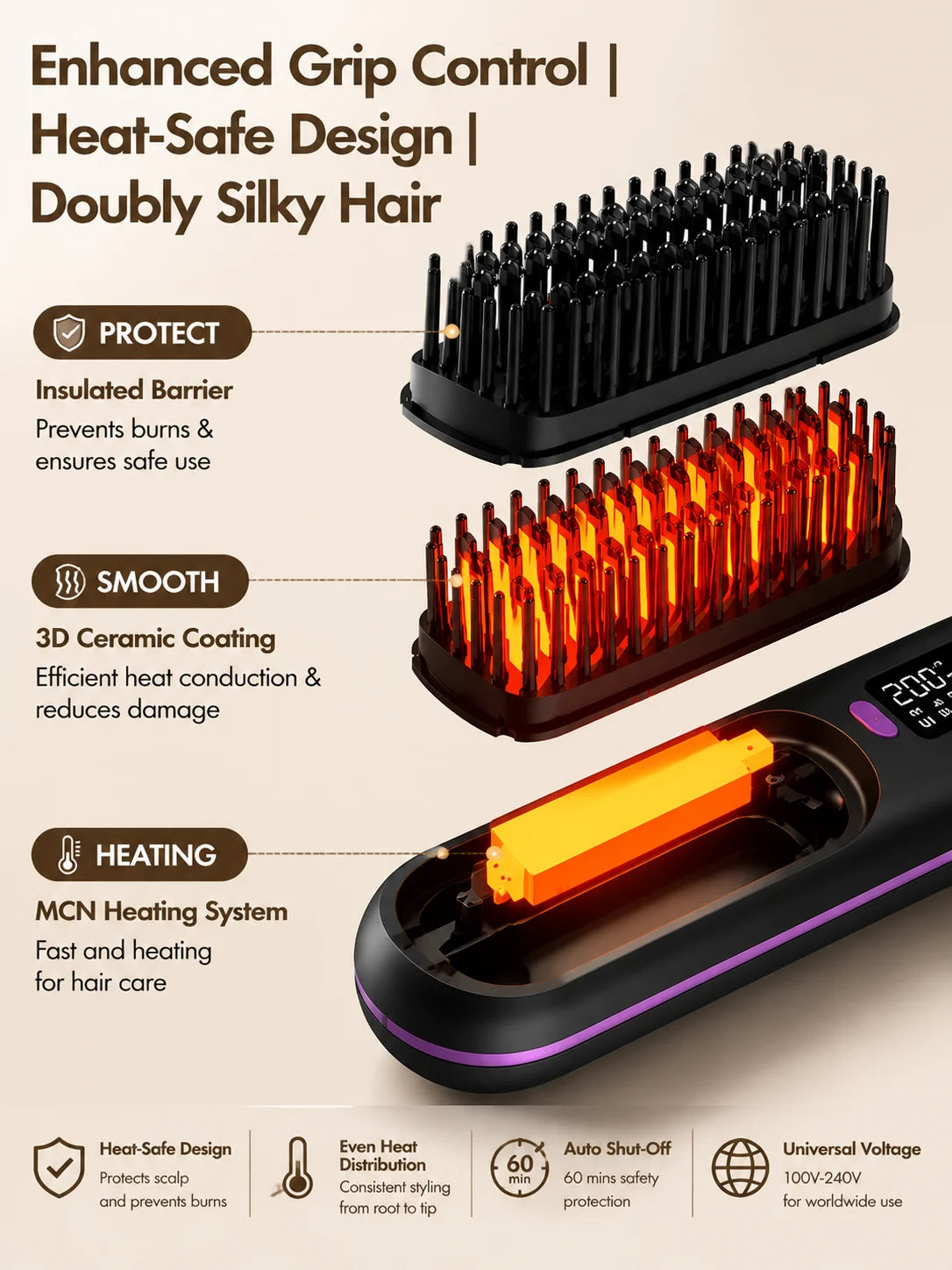 Electric Hair Straightening Brush Wireless mini Cordless Hair Straightener Comb Wireless Ceramic That Is Cheap Wireless mini
