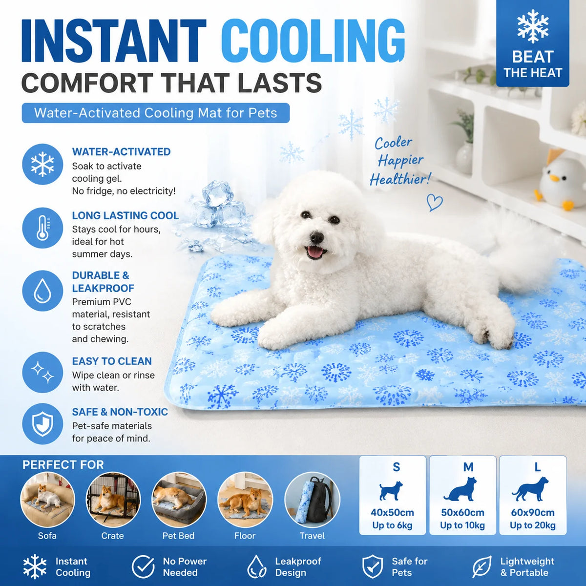 Summer Pet Cooling Mat for Dogs Cats Water Activated Cooling Pad Waterproof Durable Scratch-Resistant Ice Silk Cool Bed Cushion