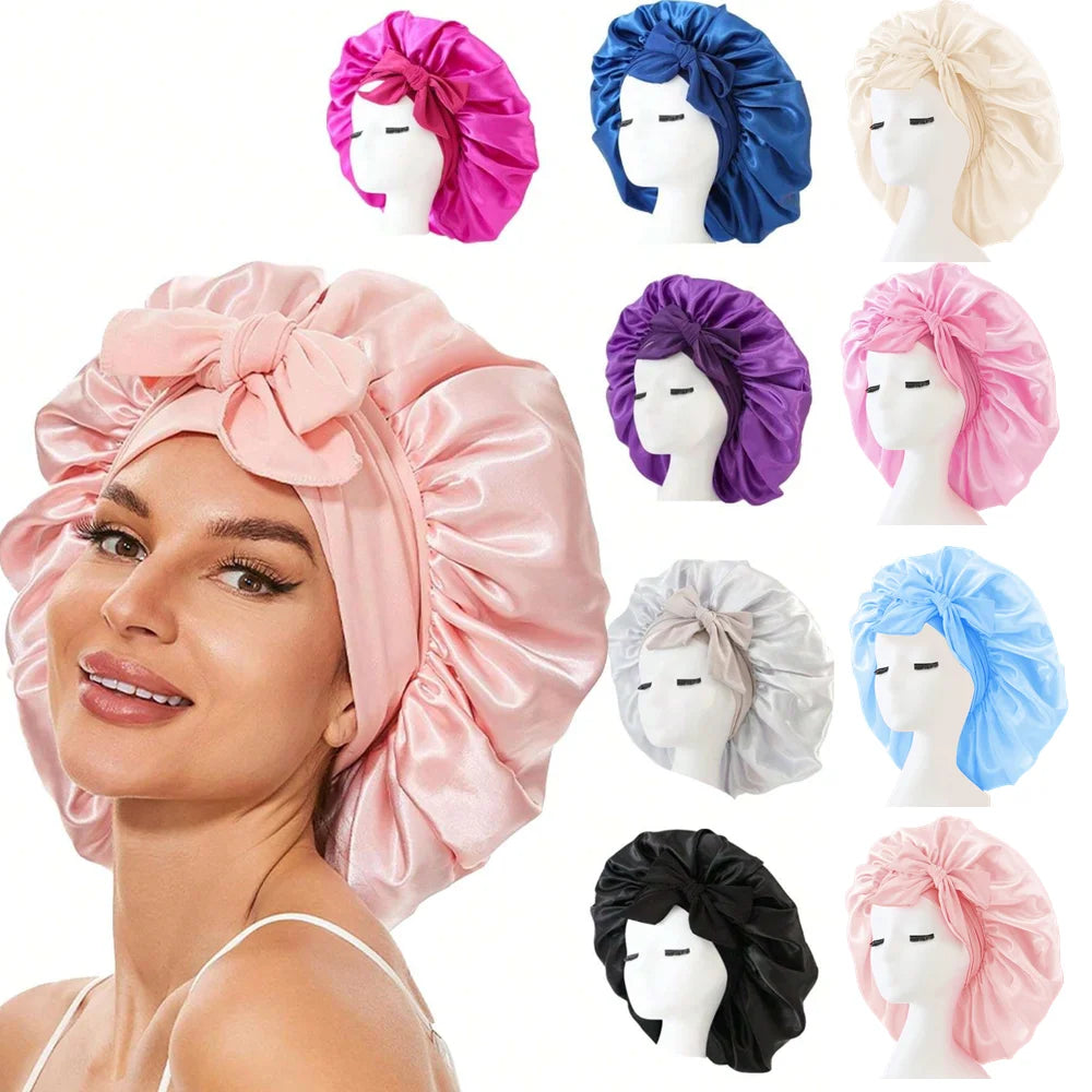 Women Satin Solid Sleeping Hat Night Sleep Cap Hair Care Bonnet Nightcap for Women Men Unisex Cap Bonnet De Nuit Shower Turban