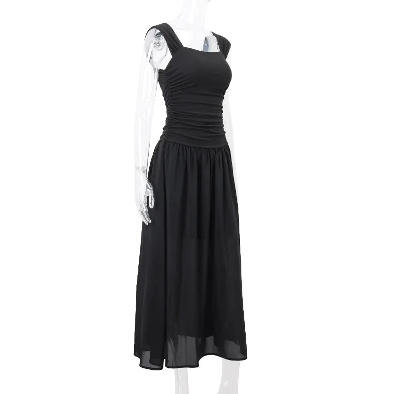 Elegant Slip Long Dresses Sexy Women Ruched Bodycon Solid Maxi Dress Spring Y2K Summer Temperament High-waist Vestidos