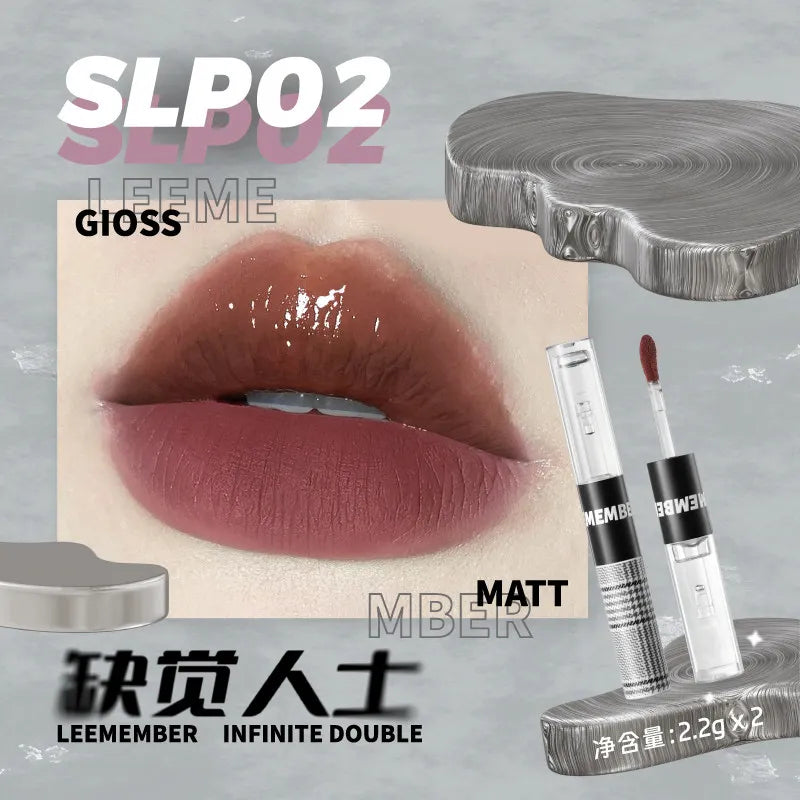 LEEMEMBER Double Head Lipstick Matte Soft Lip Mud Mirror Moisturizing Non-stick Cup Longlasting Lip Glazed Original Lip Makeup
