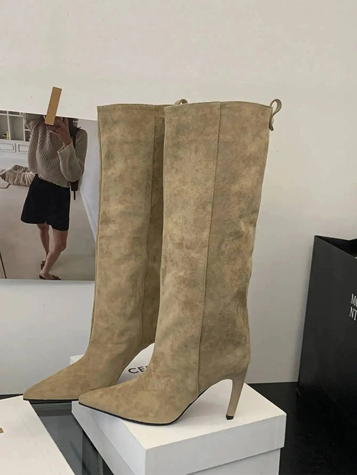 Sexy Pointed Toe High Boots Women Fashion Long Booties Zapatos for Woman Elegant Party Straight High Heel Shoes Winter Footwear