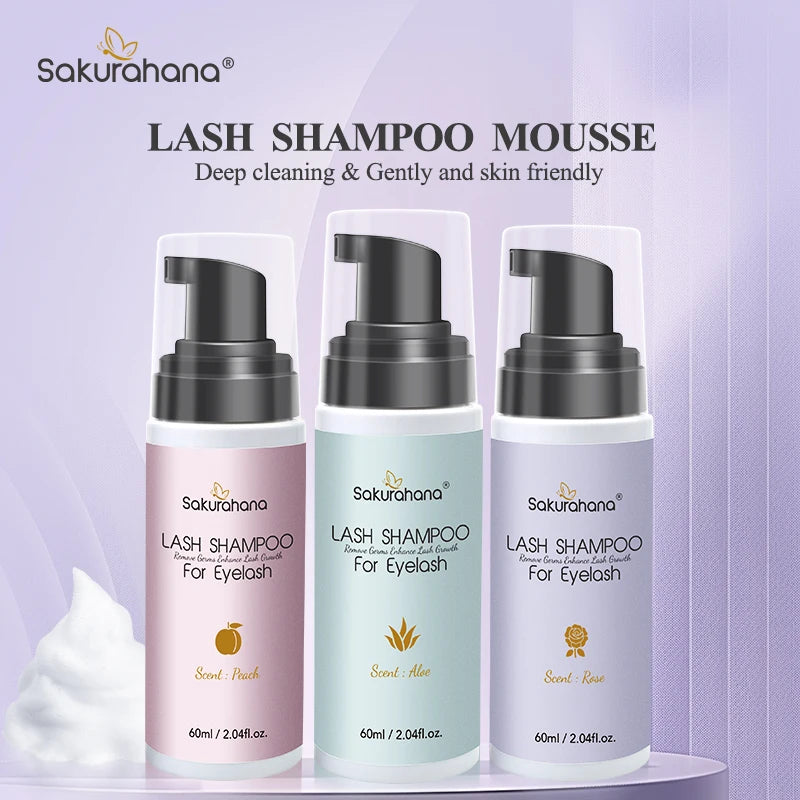 SAKURAHANA Lash Shampoo 60ml Eyelash Extension Deep Cleaning Foam Makeup Cleansing Foam Non-Irritating Makeup Remover