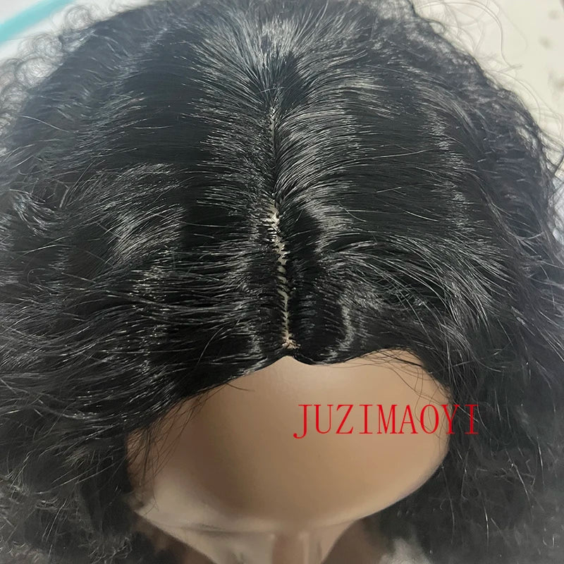 African small curls medium long curly hair corn perm chemical fiber high temperature silk Synthetic wig mechanism head cover