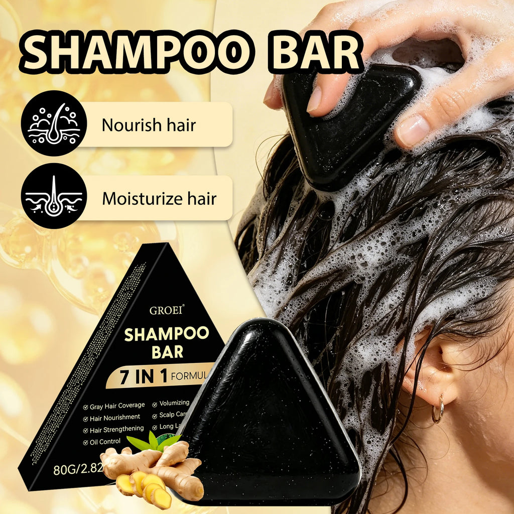 80g Black Herbal Shampoo Bar 7 In 1 Natural Plant Extract Oil Control Nourish Scalp Hair Solid Shampoo Care