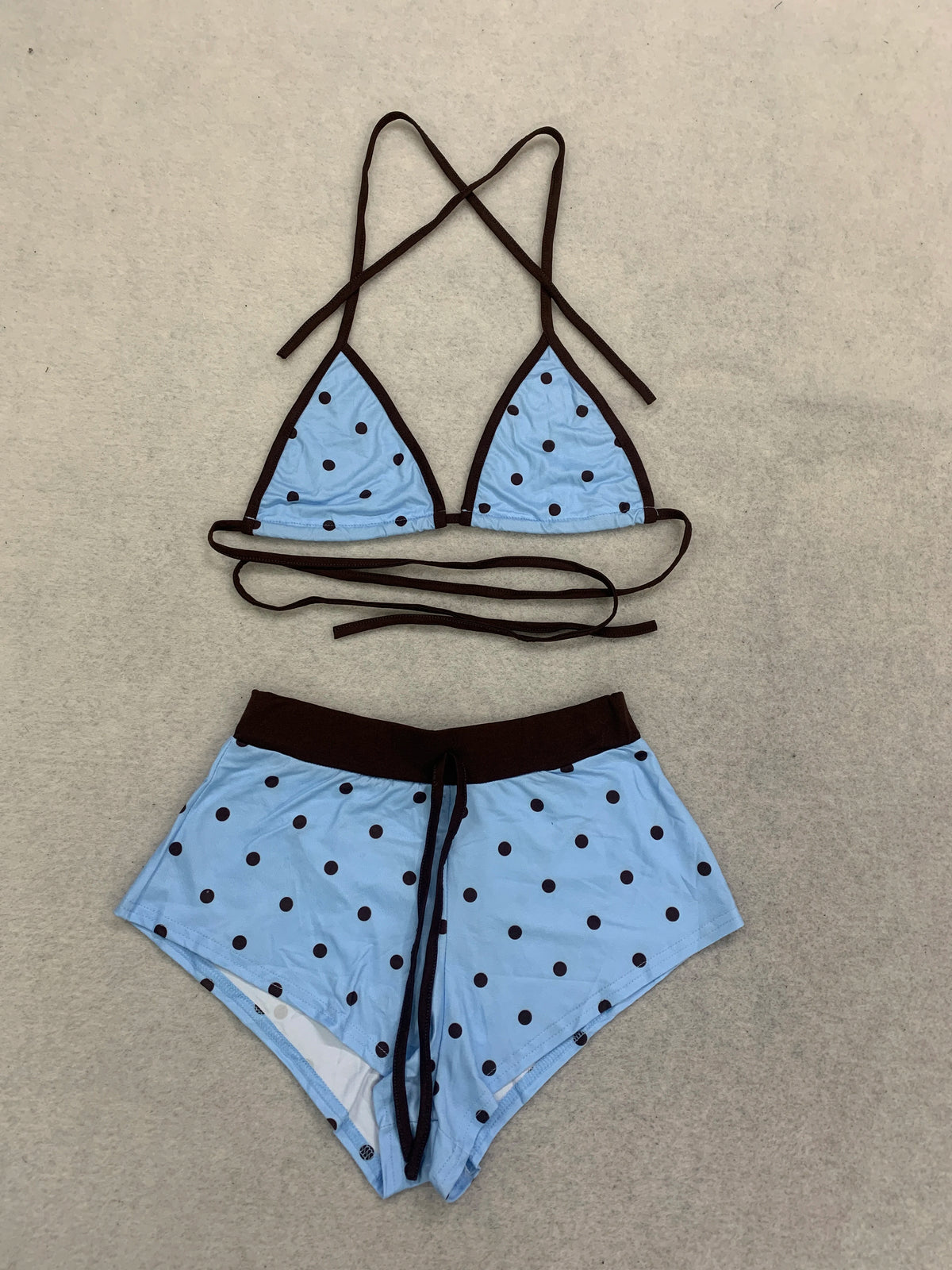 Women's Polka Dot Brazilian Bikini Set Sexy Triangle Top Exposed Back Side Slotted Thong Bottom Two-Piece Swimsuit