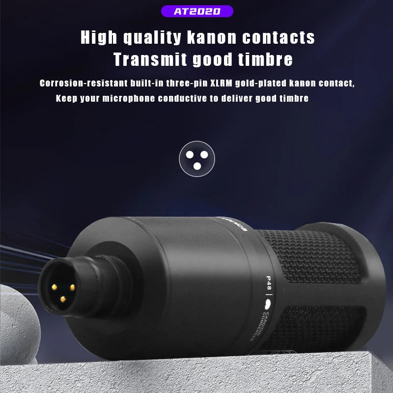AT2020 Cardioid Condenser XLR Microphone for Studio Recording Podcast Vocal Live Streaming Professional Broadcasting Mic
