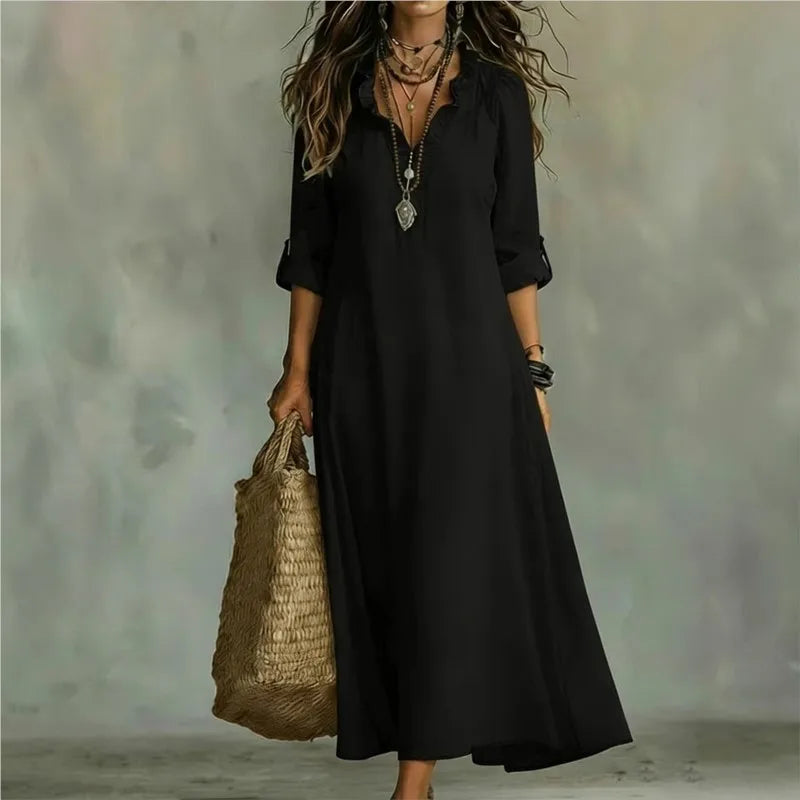 Fashion Printed Versatile Dress Lace Ruffled V-neck Long-sleeved Women's Summer Resort Style Commuter Long Dresses Vestidos 2026
