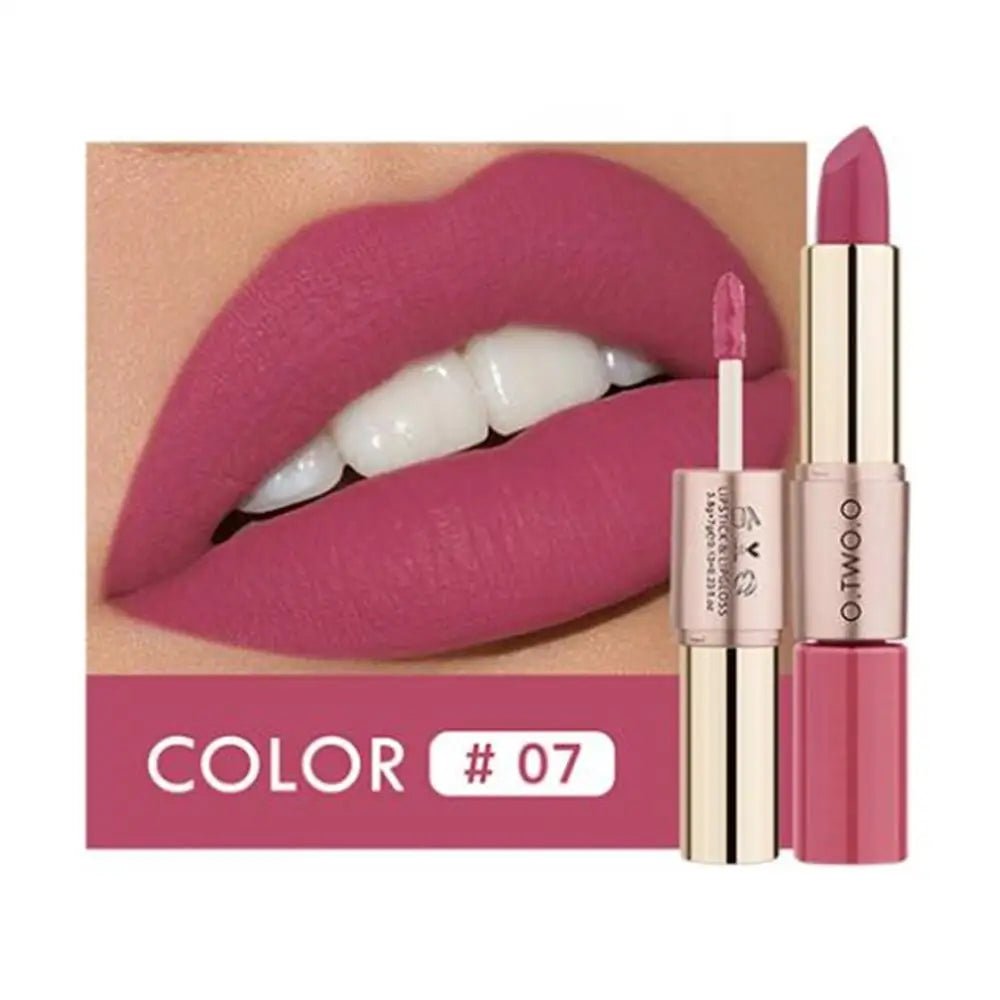 Waterproof 2 in 1 Matte Lipstick Lip Gloss 12 Colors Long Lasting Makeup Cosmetics Rouge Lips Stick Batom Mate