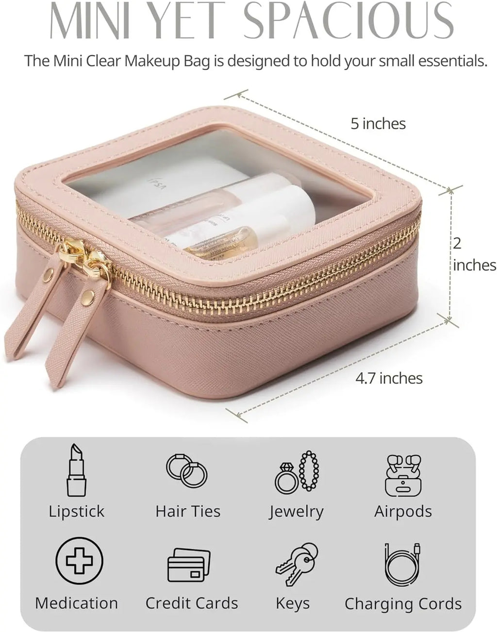 Mini Makeup Bag Free Custom Name Initials Pu Saffiano Leather Cute Small Visible Window Storage Lipsticks Cosmetics Case