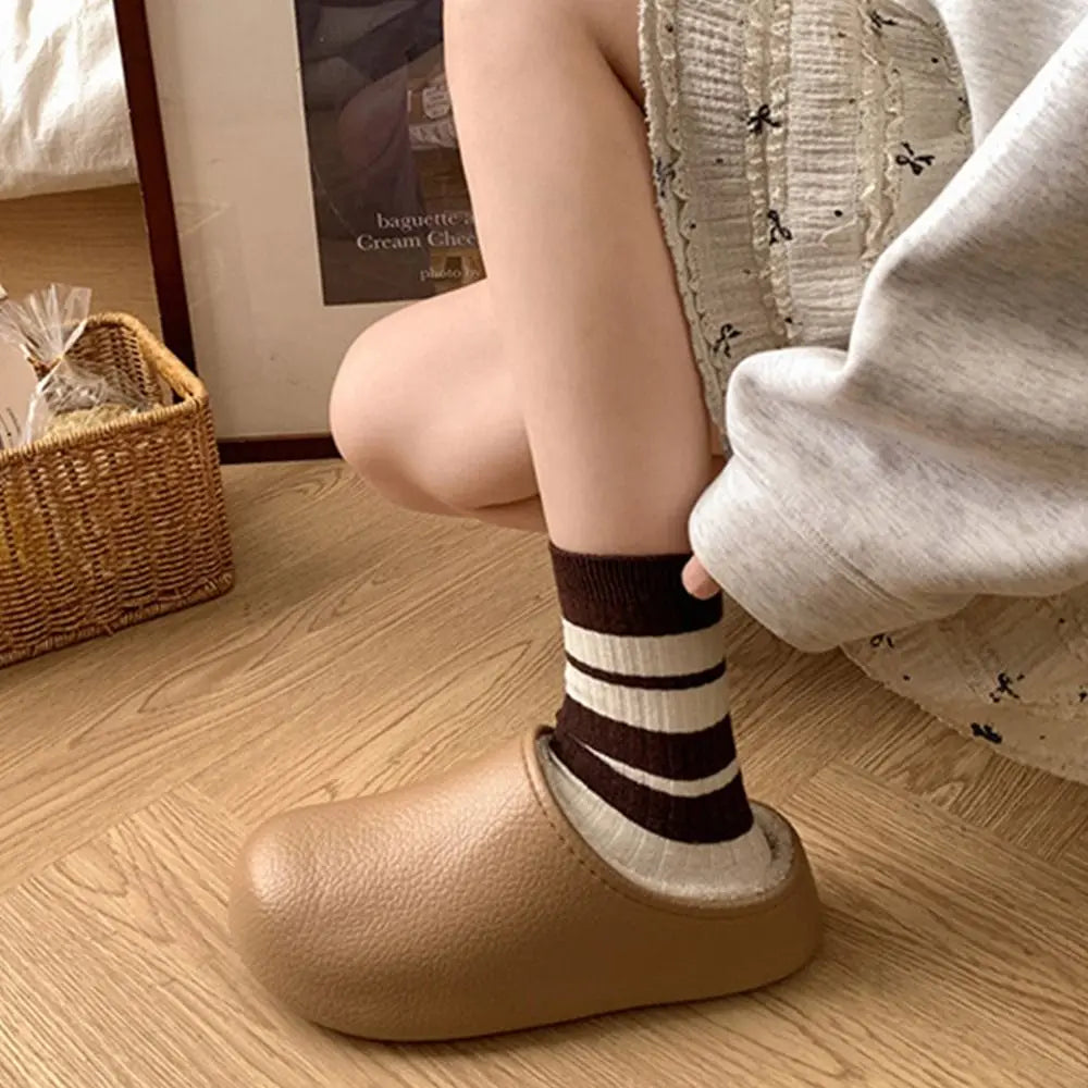36-41 Women's Plush Slippers Keep Warm Solid Color Winter House Shoes Fleece Lined Anti-slip Warm Plush Slippers Household