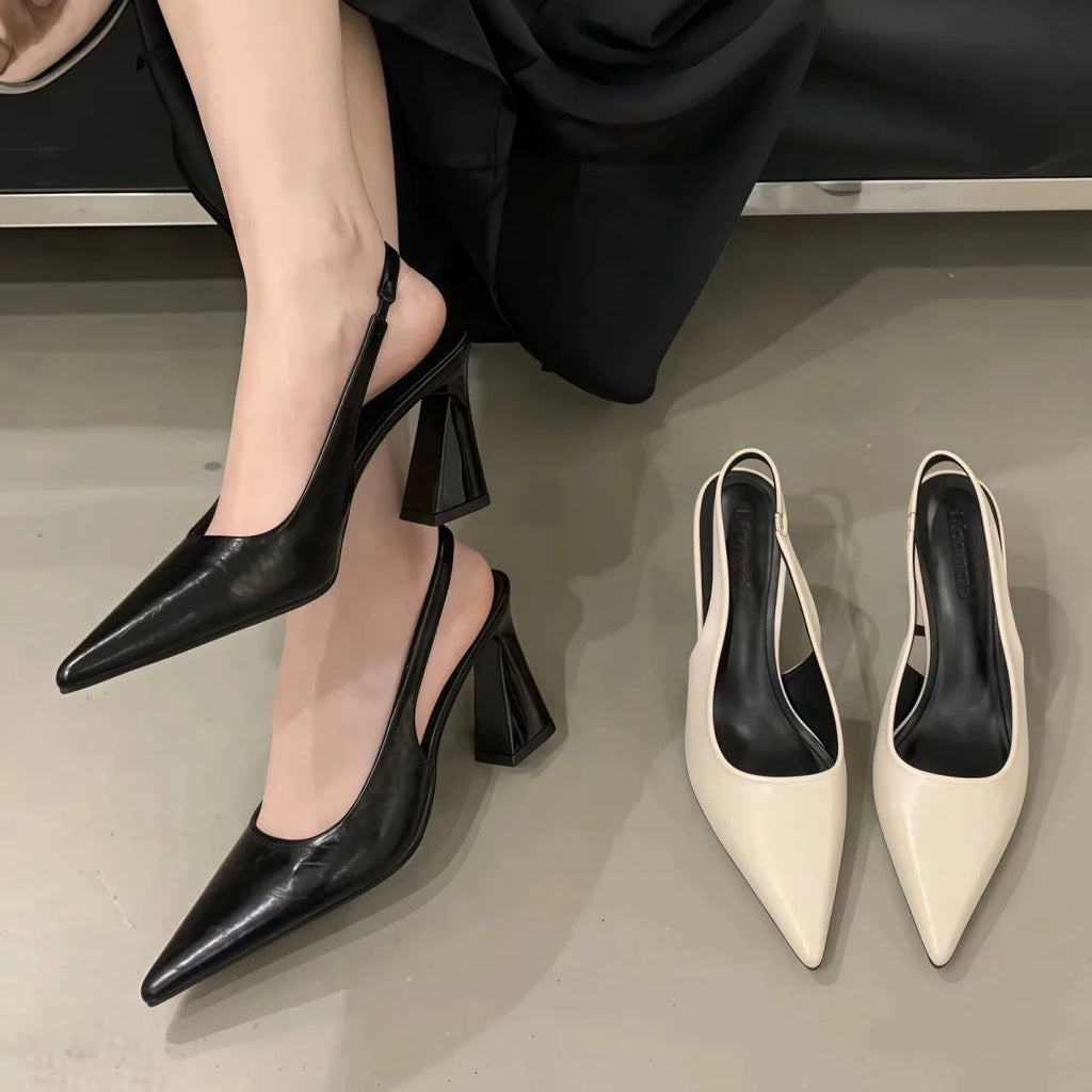 Fashionable Comfortable Summer High Heels Pointed Toe Versatile Sweet Ladylike Style Modern Wind Low Help PU Material Sandals