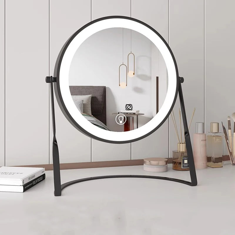 Aesthetic Small Mirror Girls Modern Bedroom Table Makeup Mirror Kawaii Pink Espejo Con Luz Led Para Maquillaje Home Decoration
