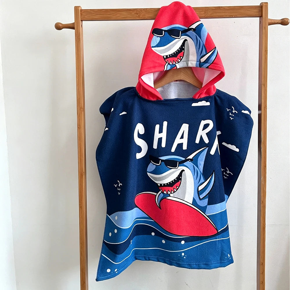80-130cm Kids Hooded Bath Children's Beach Poncho Towels Bathrobe Kids Quick Dry Surf Poncho MicrofiberTerry Robe