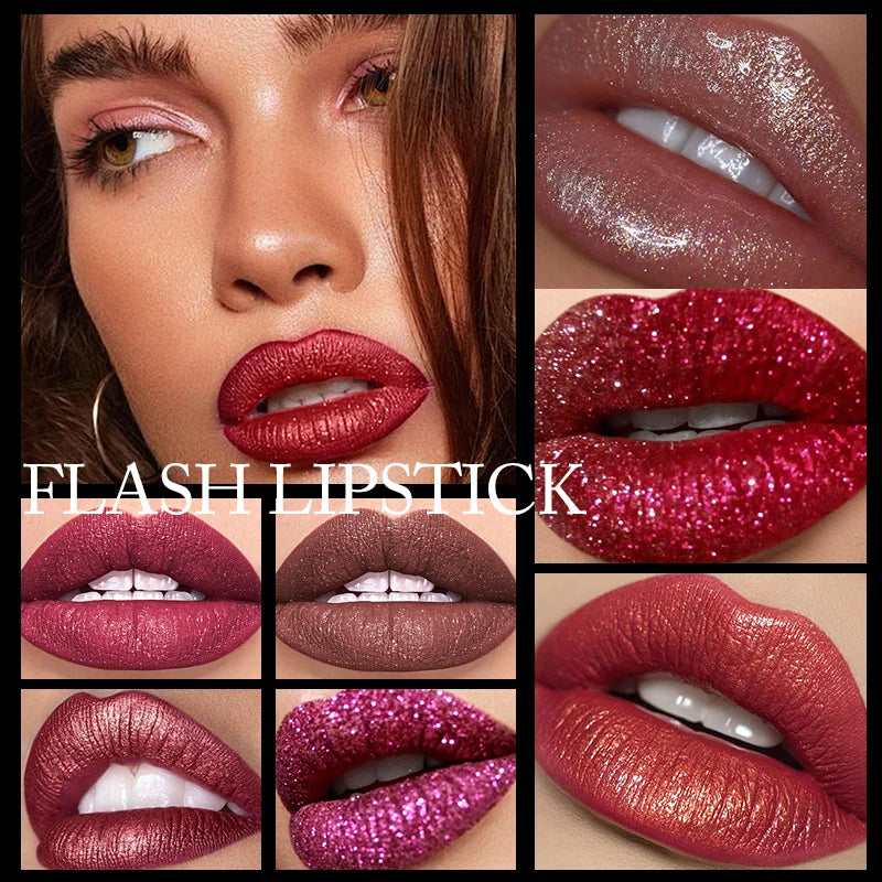 Diamond Lipstick, Hydrating Sparkling Solid Lip Glaze, Shimmer Lip Gloss, Waterproof Long-Lasting Lip Glossy, Highly Pigmented S