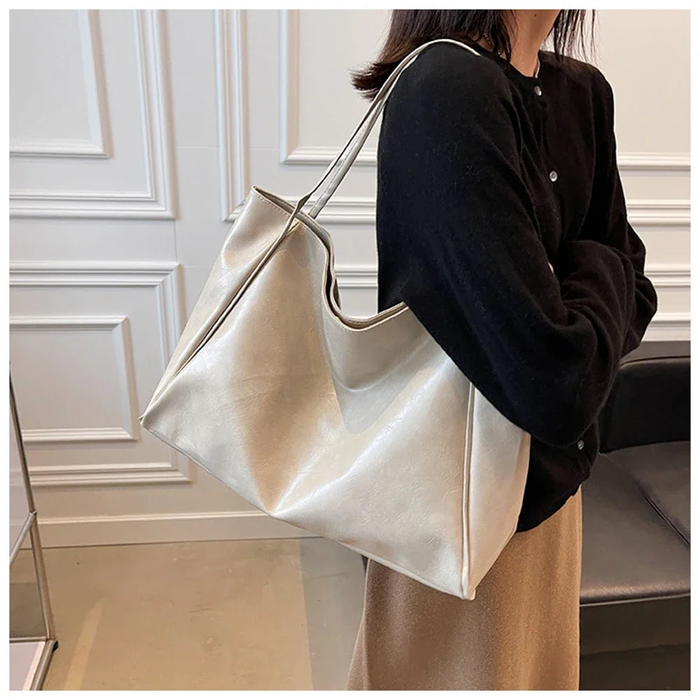 Women Tote Bag Fashion Underarm Pouch Large Capacity Soft Pu Leather Shoulder Bag Retro Crossbody Bag Casual Portable BucketBags