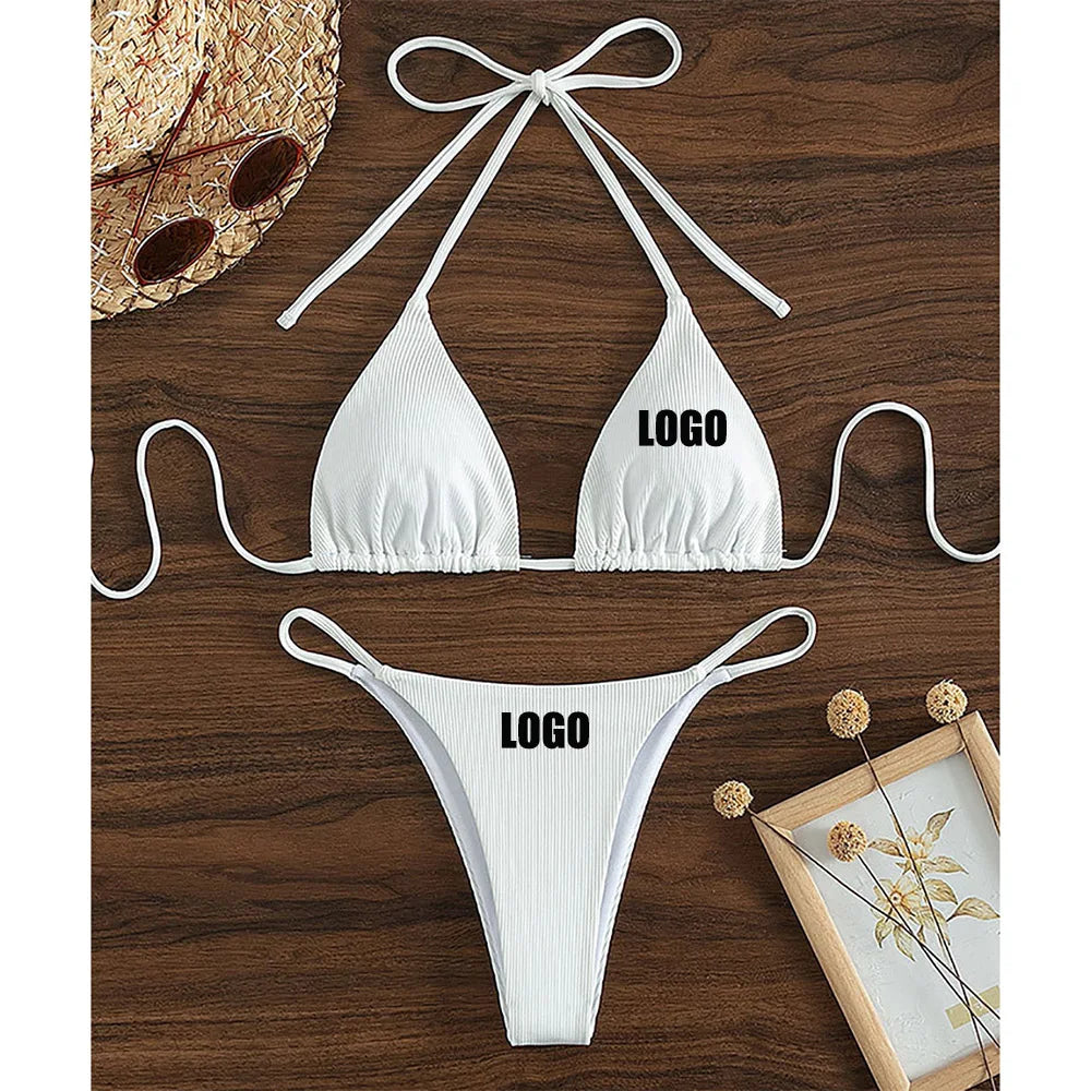 Customized LOGO women's new lace-up bikini swimsuit European and American sexy beach hot spring swimsuit