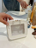 Mini Clear Makeup Bag Pu Saffiano Vegan Faux Leather Cute Small Visible Window Storage Lipsticks Cosmetics Case for Purse Pouch