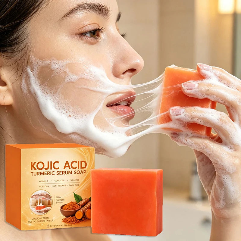 Kojic Acid Turmeric Serum Soap 100g Gentle Clean Rich Foam Facial Body Cleansing Bath Soap Oil Control Brighten Skin Soap