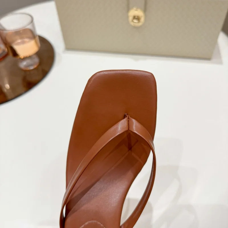 Fashion Round Toe Ladies Thin Heel Slippers Flip Flops Sandals Shoes Shallow Women Medium Heels Slippers Female Slides Pumps