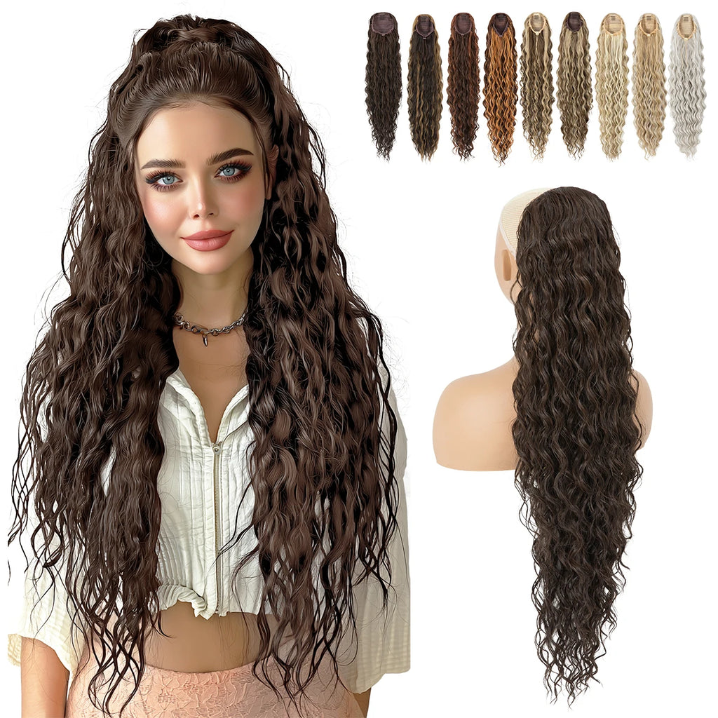 【SARLA】32-inch Women's Wavy Ponytail Hair Extension, with Drawstring and Hair Clips, Synthetic Wig Suitable for All Hair Types,