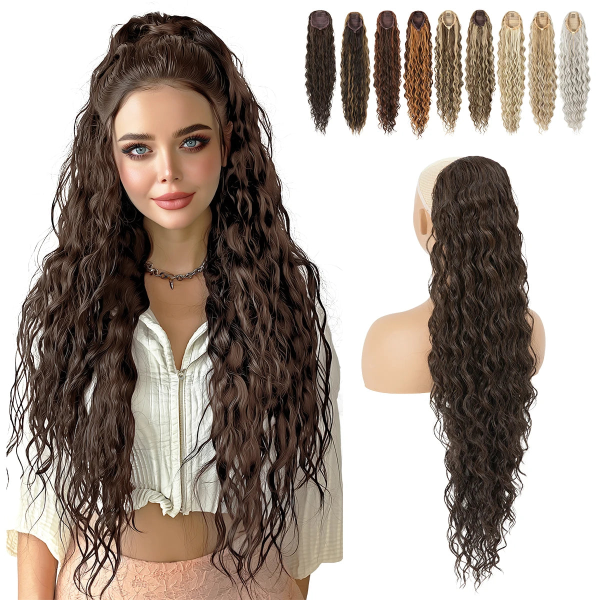 【SARLA】32-inch Women's Wavy Ponytail Hair Extension, with Drawstring and Hair Clips, Synthetic Wig Suitable for All Hair Types,