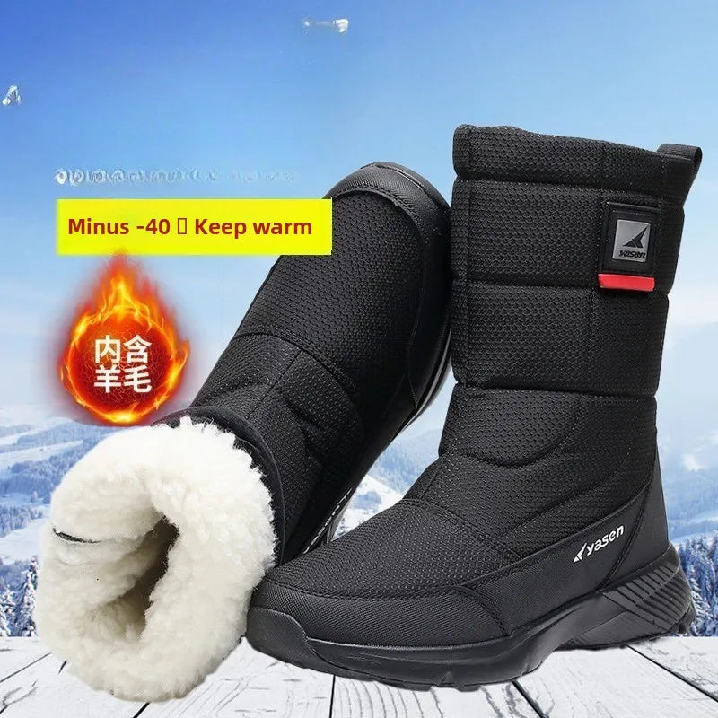 Mens Snow Boots Thickened Plush Warm Cotton Boots Outdoor Non-slip Platform Boot High-top Winter Boots for Men Botas Para Hombre