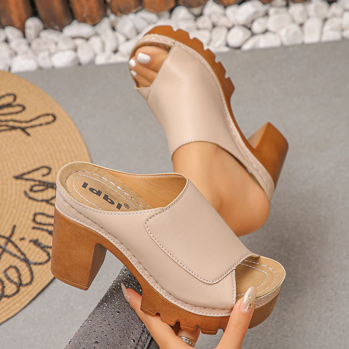 Women Sandals Open-Toe High-Heel Slippers Summer Fashion Outdoor Wear Sandals Slip-On Big Size Shoes Women  Zapatos De Mujer