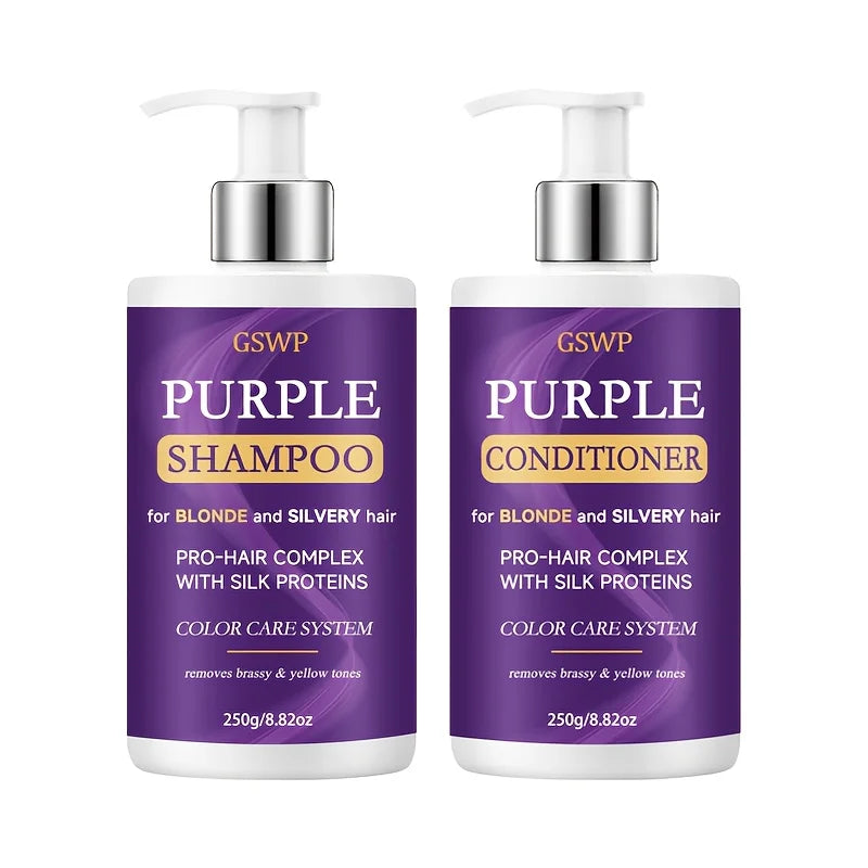 GSWP Purple Shampoo & Conditioner Set, Removes Brassy Yellow Tones,Reduces Frizz and Split Ends, Deeply Moisturises.250+250g