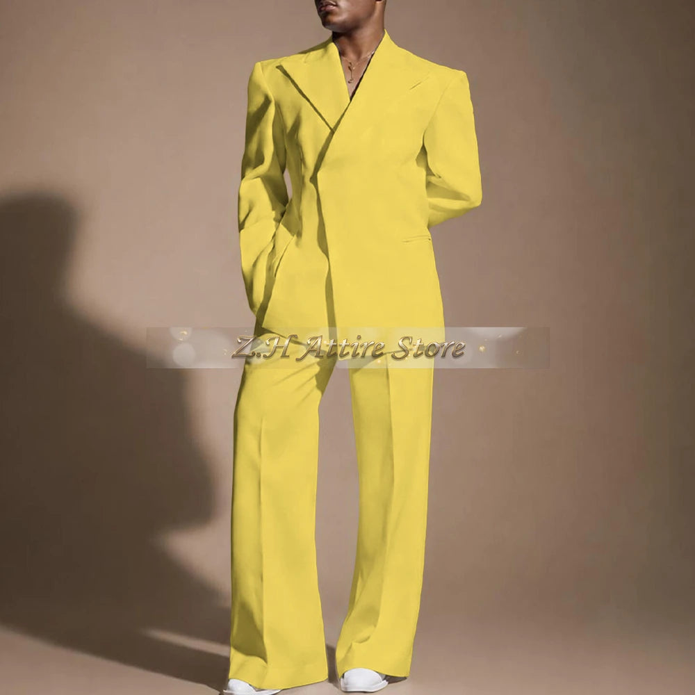 White Wedding Suit for Men 2-piece Set Double Breasted Jacket Wide Leg Pants Custom Slim Fit Prom Party Male Tuxedo