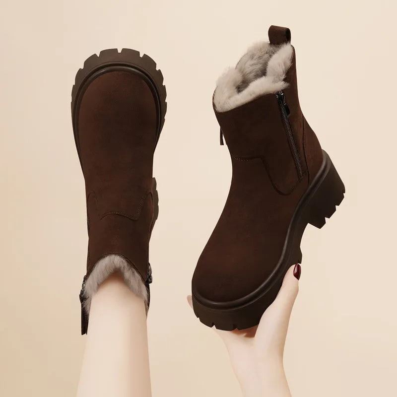 Women's snow boots 2025 new versatile short tube anti slip and plush thick warm cotton shoes