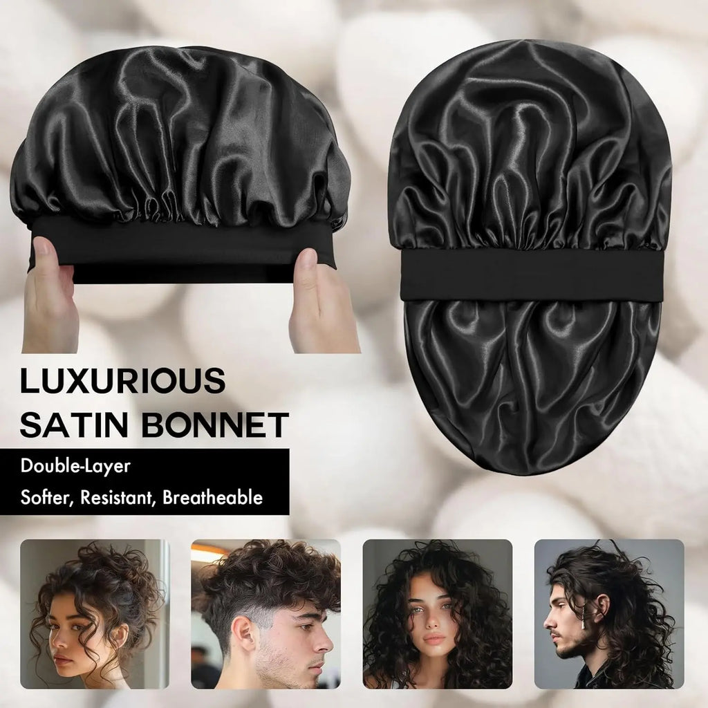 Silk Bonnet for Sleeping, Double Layer Silk Sleep Cap for Men & Women, Soft Satin Lined Bonnet for Curly Hair