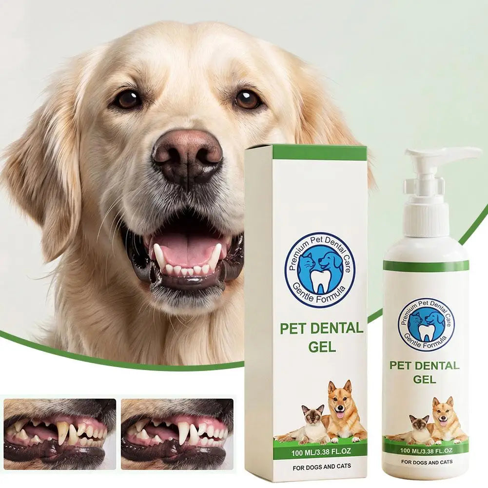 Natural Plant-Based Pet Dental Gel for Dogs & Cats,100ml Tartar & Plaque Remover, Gentle Breath Freshener No-Rinse Oral Care Gel