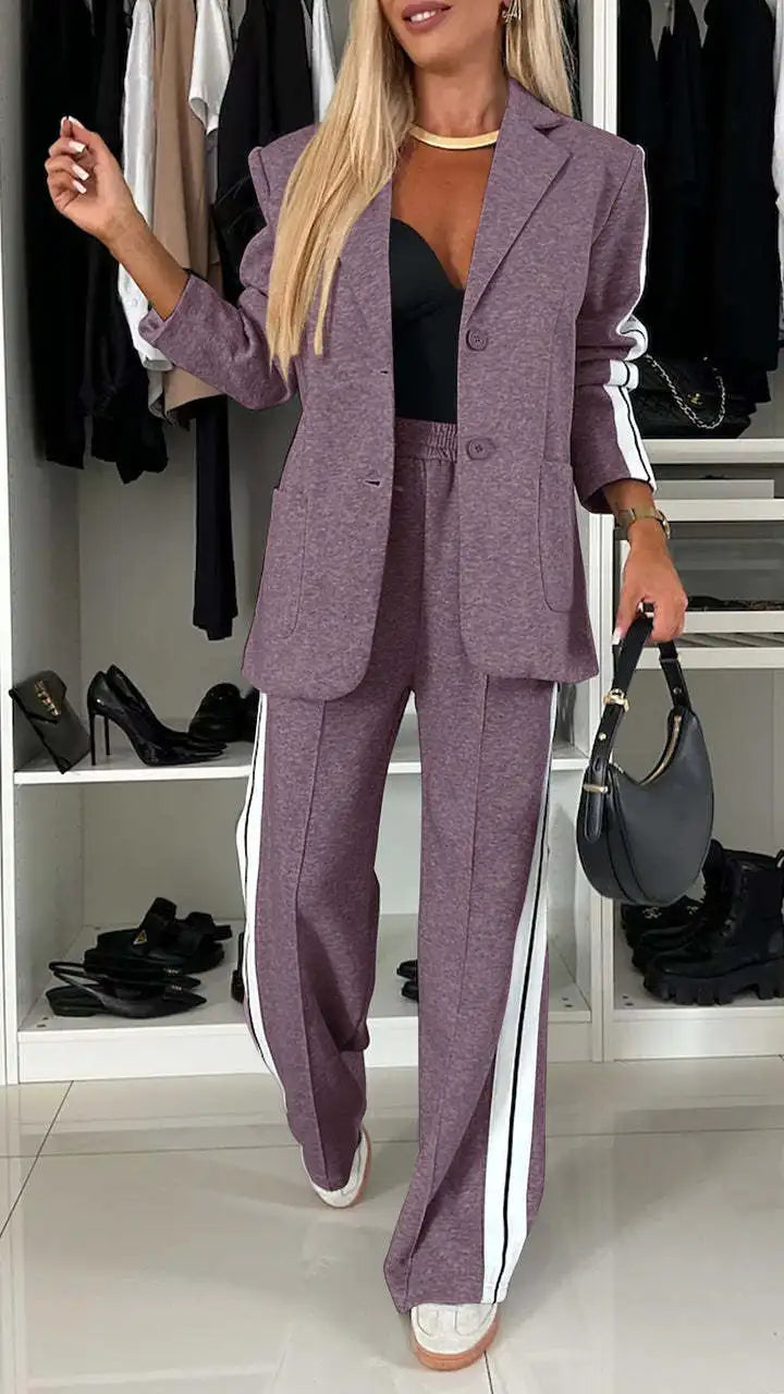 Female Office Blazer 2 Piece Sets Autumn And Winter New Long Sleeves Suit Women's Suit Fashion Pimp Stitching Pants Pocket Suit