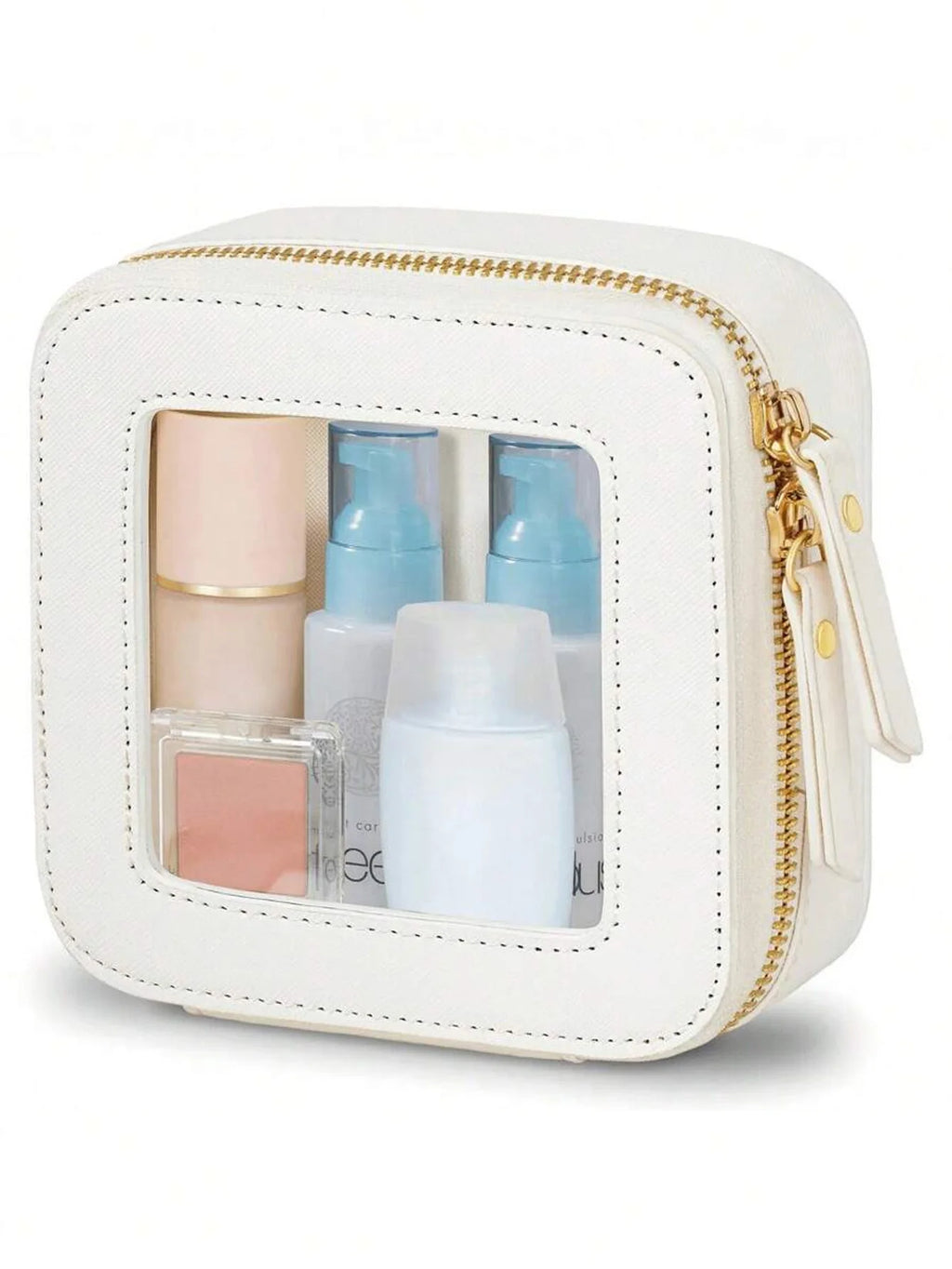 1 piece mini makeup bag - women's small makeup bag, waterproof travel toiletry bag, transparent console organizer bag with transparent window and gold zipper, lunch bag, travel bag, women's bag, small makeup bag/small makeup