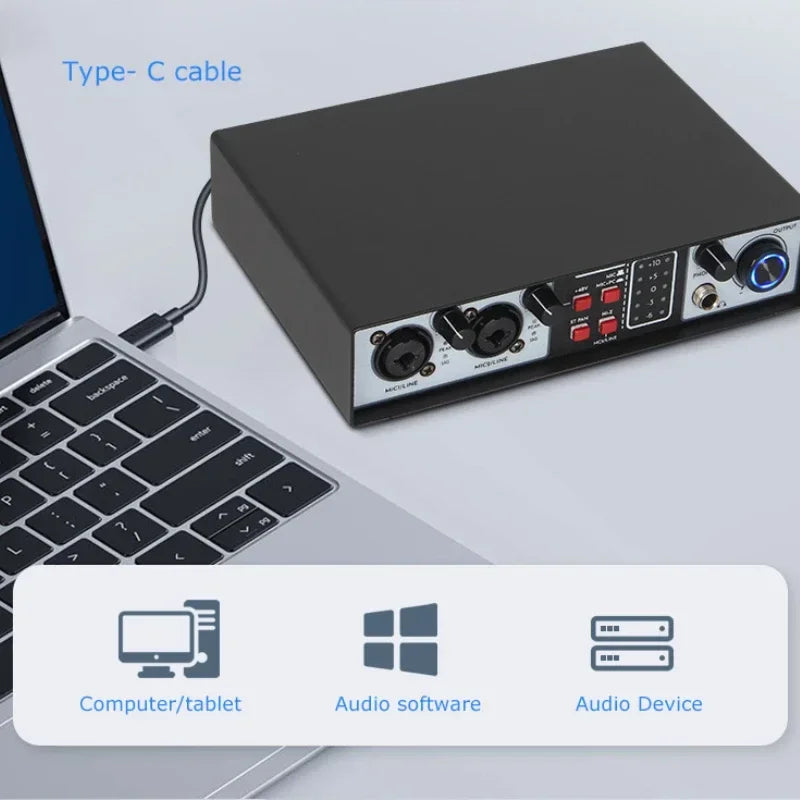 Professional sound card recording 2 Channels mini audio interfaces podcast USB for Musical Instruments Live streaming singing