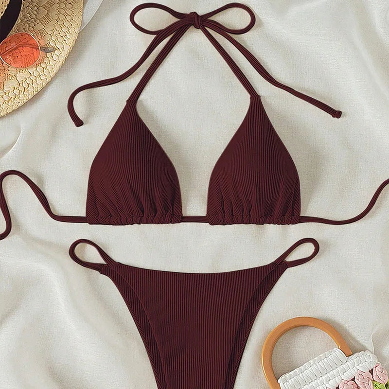 Customized LOGO women's new lace-up bikini swimsuit European and American sexy beach hot spring swimsuit