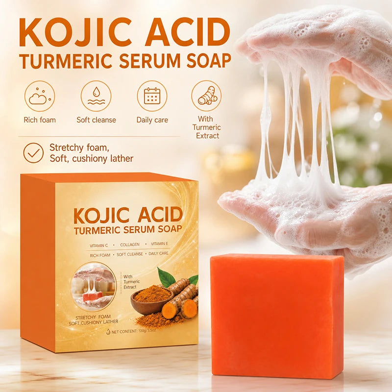 Kojic Acid Turmeric Serum Soap 100g Gentle Clean Rich Foam Facial Body Cleansing Bath Soap Oil Control Brighten Skin Soap