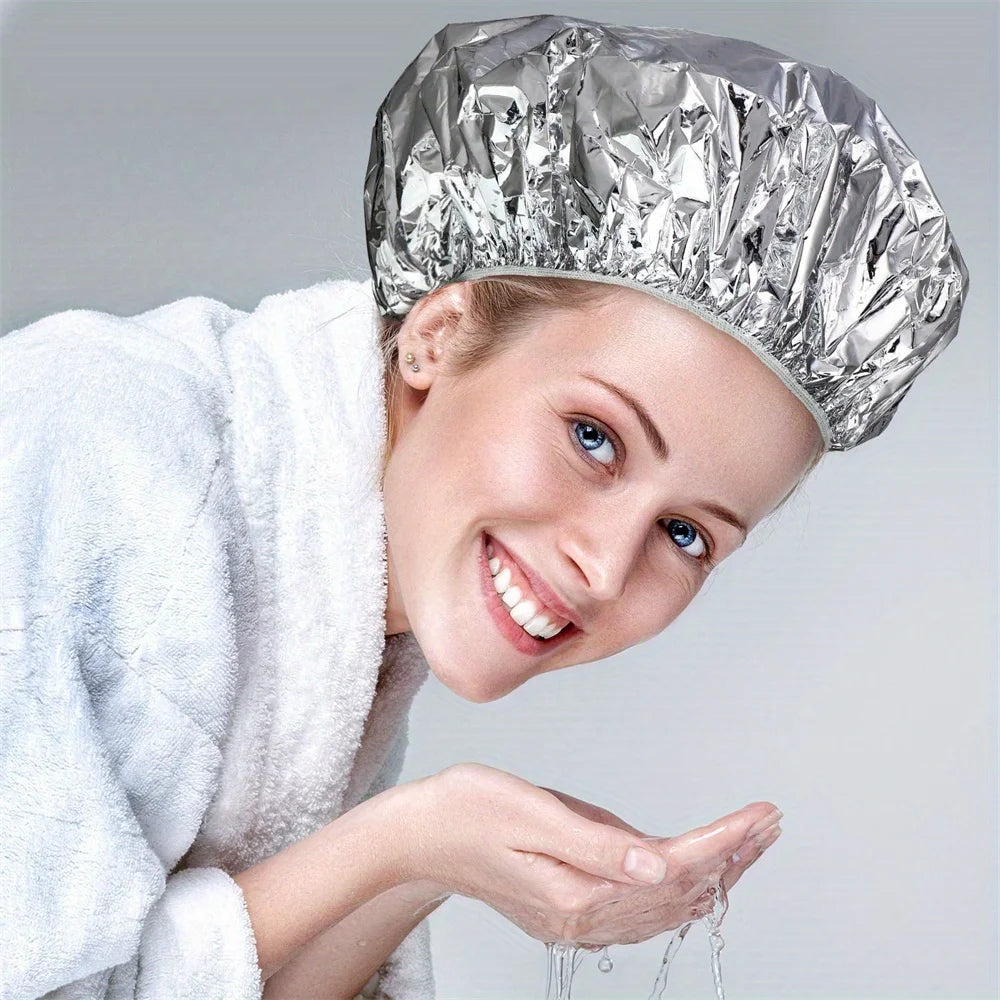 12 pcs/pack Deep Conditioning Caps Aluminum Foil Reusable Hair Processing Caps Hair Coloring Shower Caps for Home Salon Use